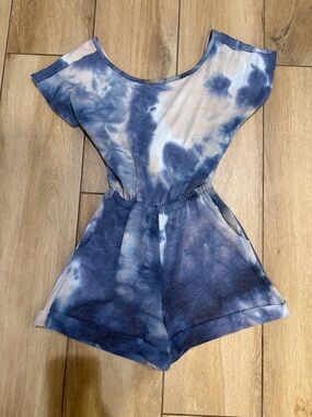 Blue Tie-Dye Short Sleeve Girls' Romper